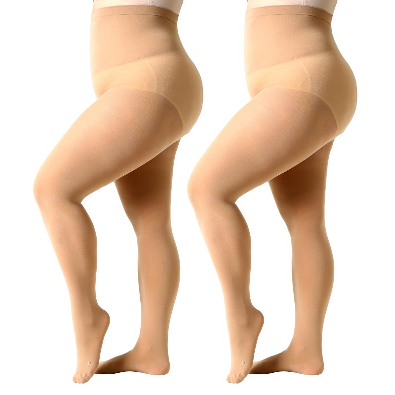 MANZI Plus Size Tights for Women 70D Queen Size Tights(Pack of 2)(Suntanï¼ŒXX-Large - Image 1